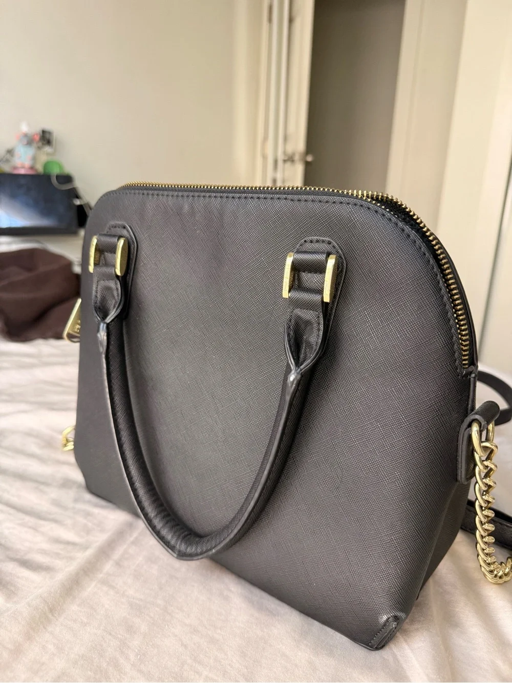Steve Madden Black Dome Crossbody Satchel with Chain Strap